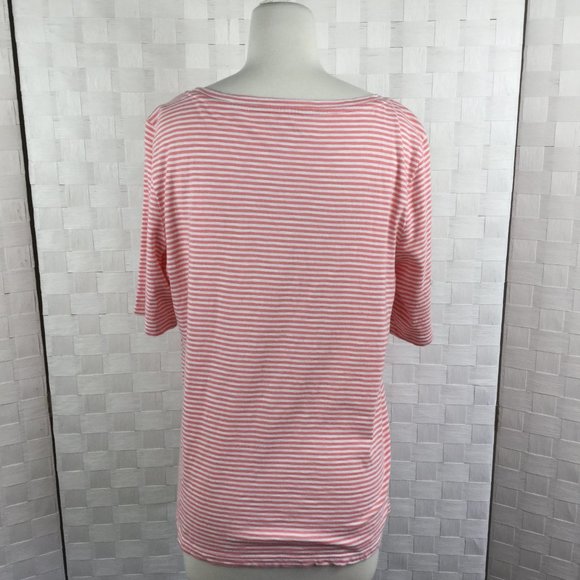 Talbots Peach/White Striped Cotton Top, Size Large - Picture 3 of 4